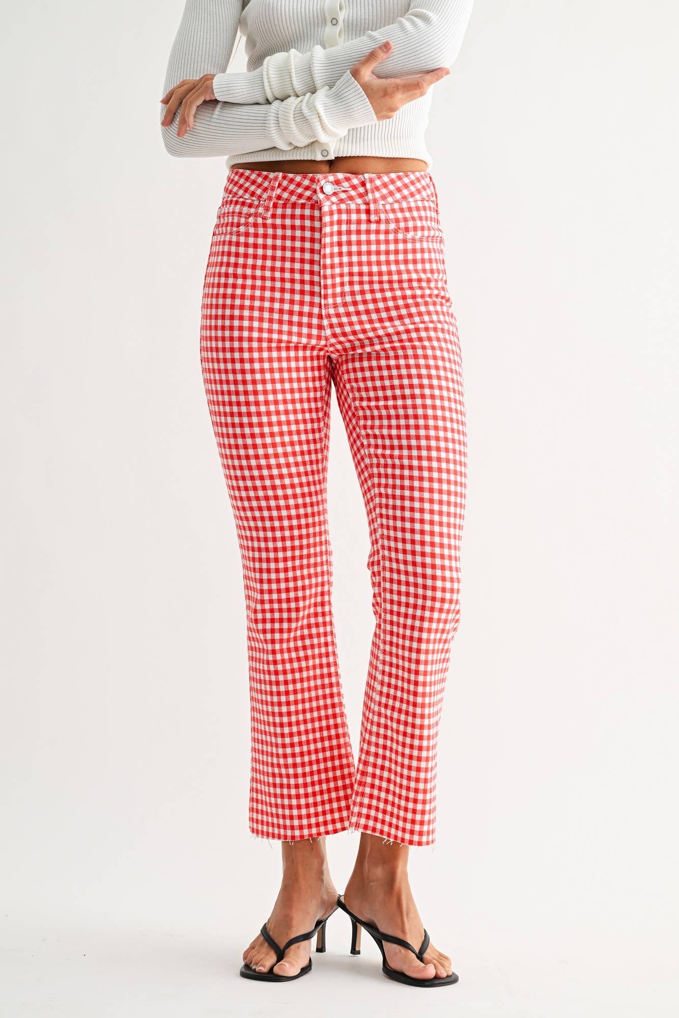 Red Gingam Crop Flare