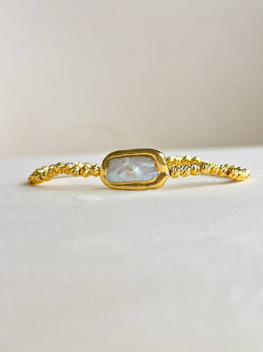 Beam Stretch Bracelet with Charms: Rectangle Pearl