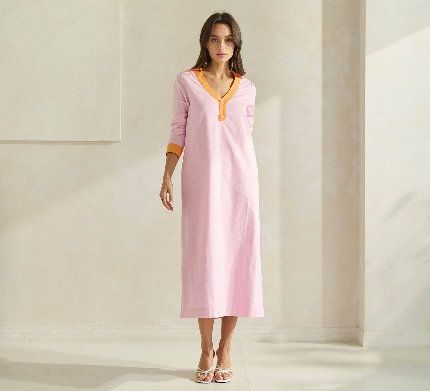 Contrast Trim Linen Dress