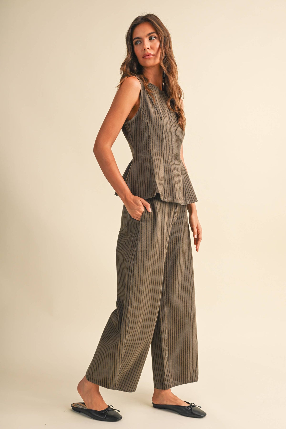 Mocha Striped Barrel Denim