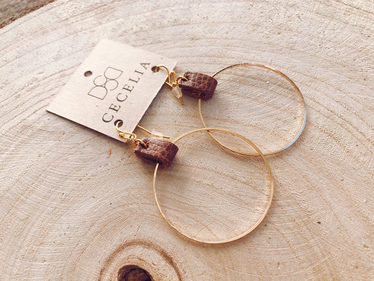 Leather and Gold Plated Hoops- 3 Colors