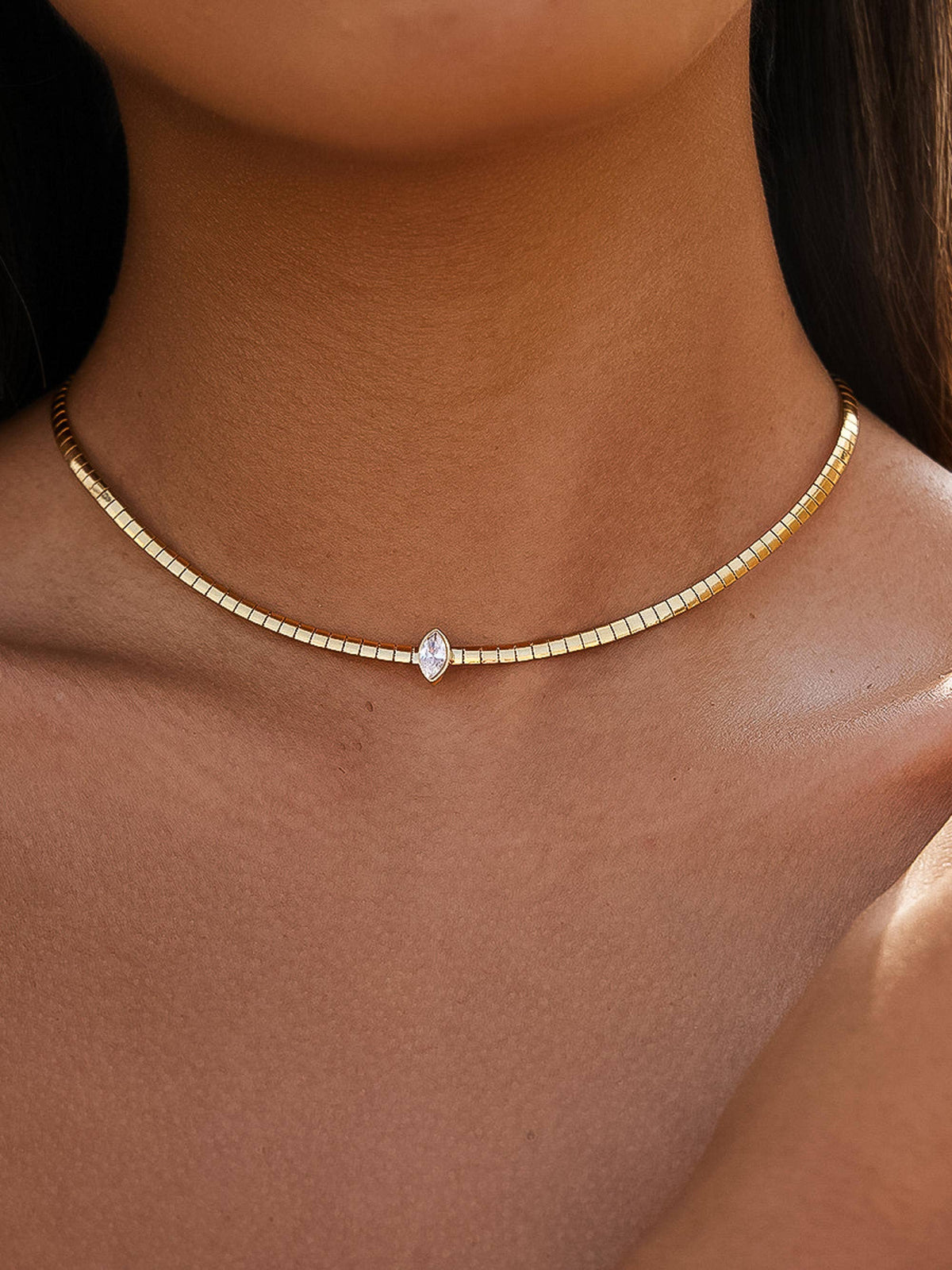 Wynter 18K Gold Non-Tarnish Marquise Box Chain Choker