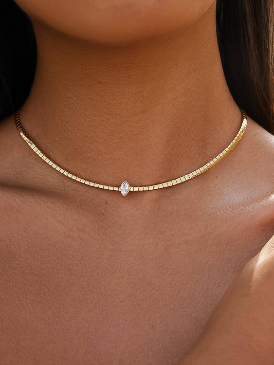 Wynter 18K Gold Non-Tarnish Marquise Box Chain Choker