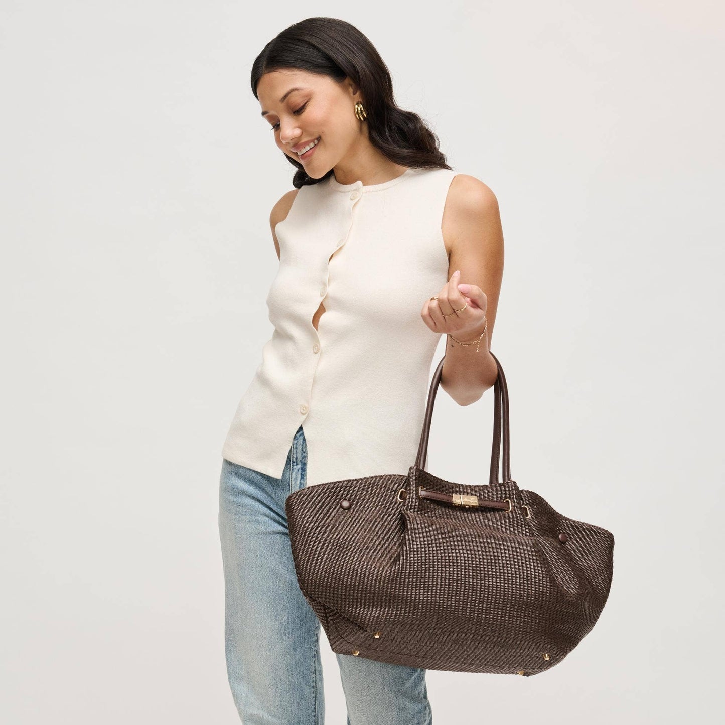 Kaia - Straw Tote: Natural Black