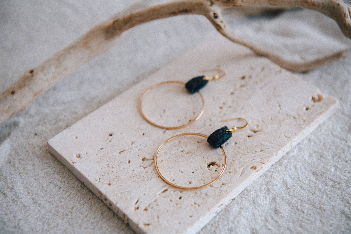 Leather and Gold Plated Hoops- 3 Colors