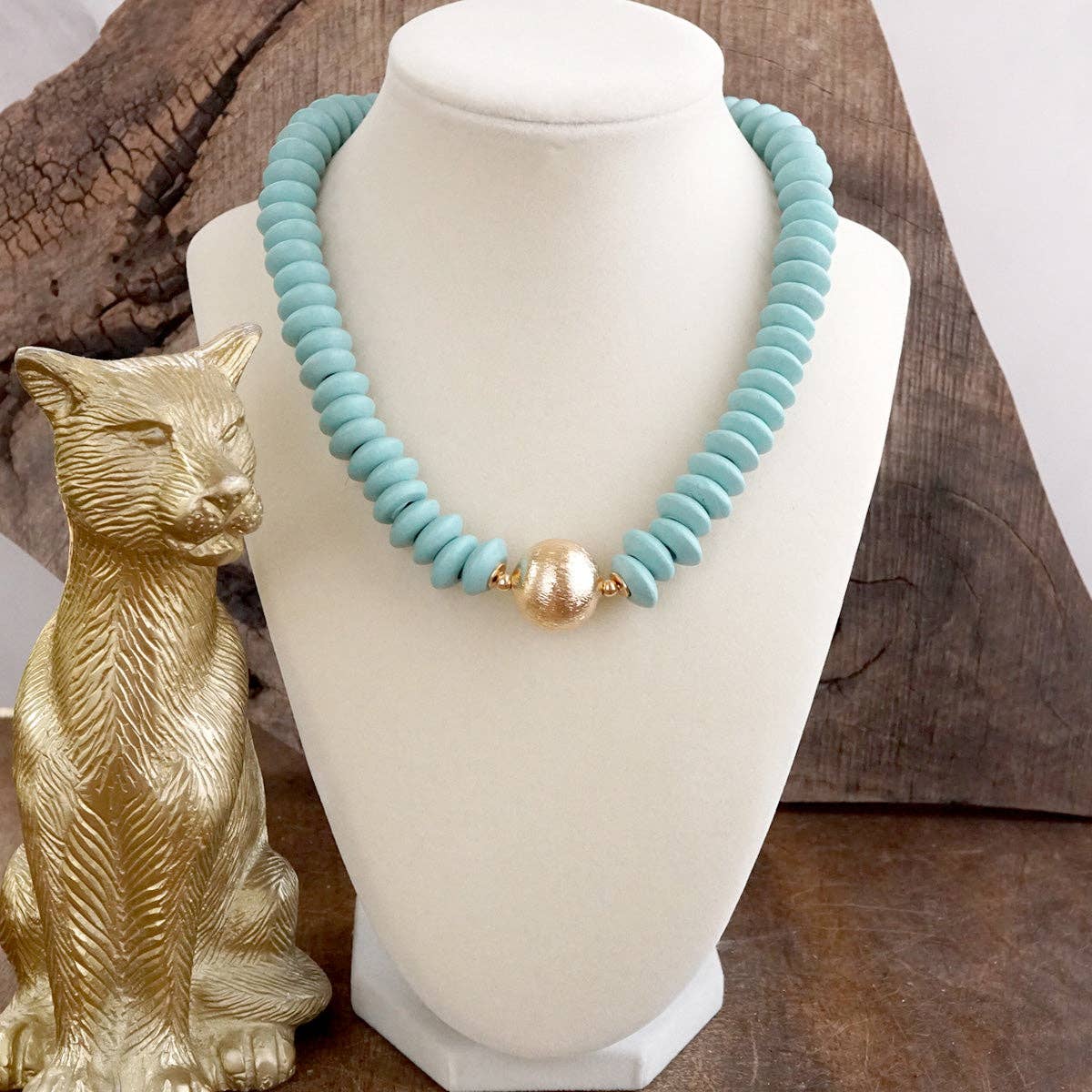 Wood Saucer Beads Short Statement Necklace- Multiple Colors