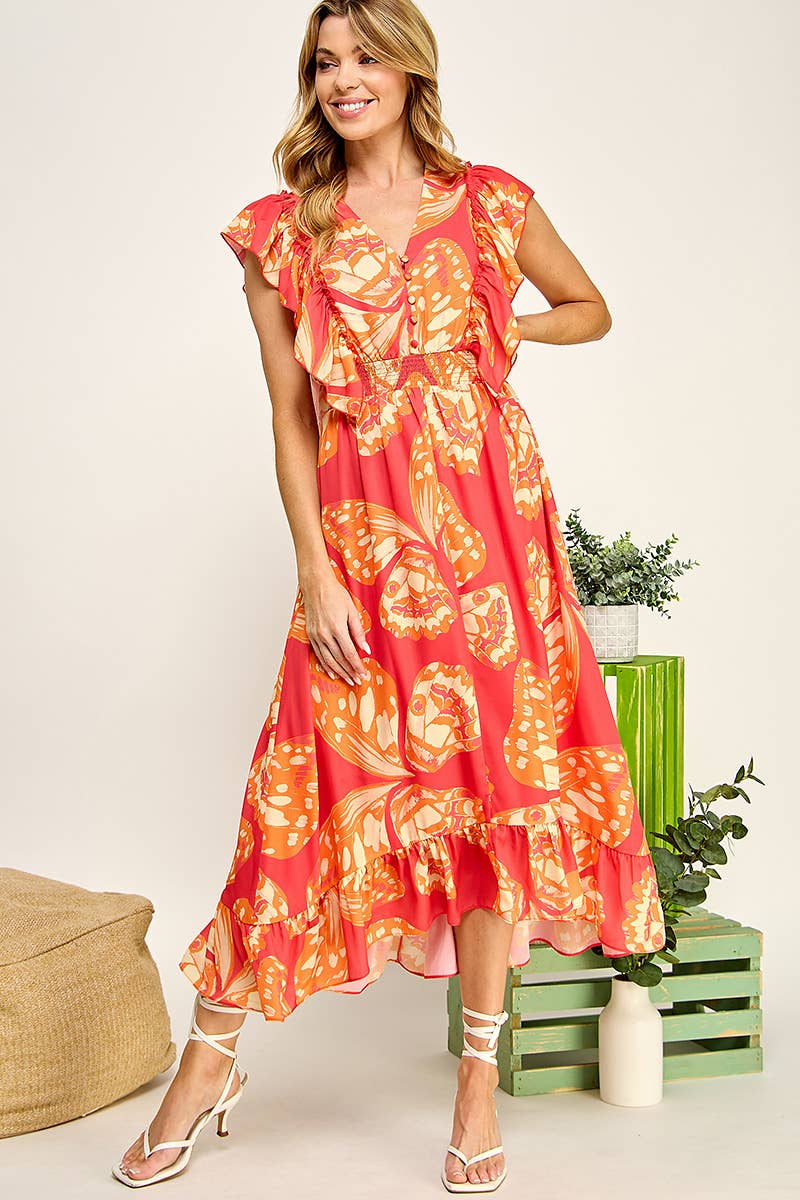 Papillon Ruffle Midi Dress