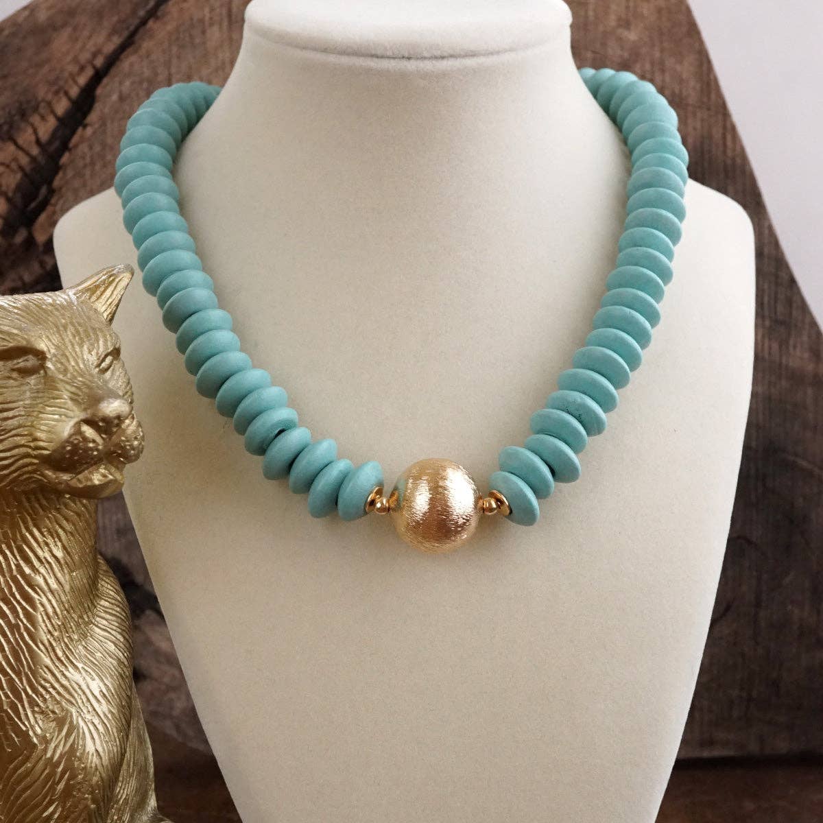 Wood Saucer Beads Short Statement Necklace- Multiple Colors