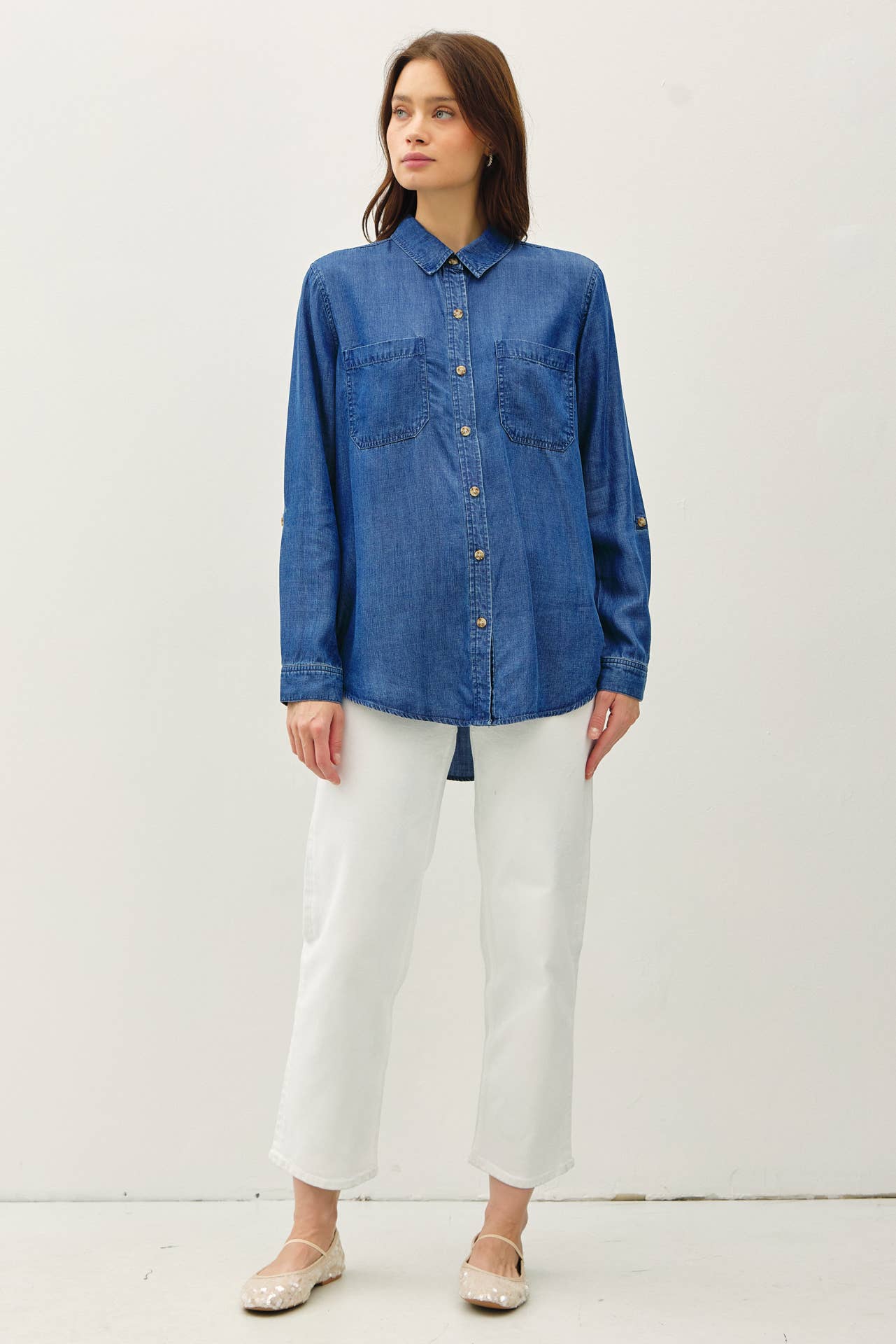 Denim Tencel Button Up