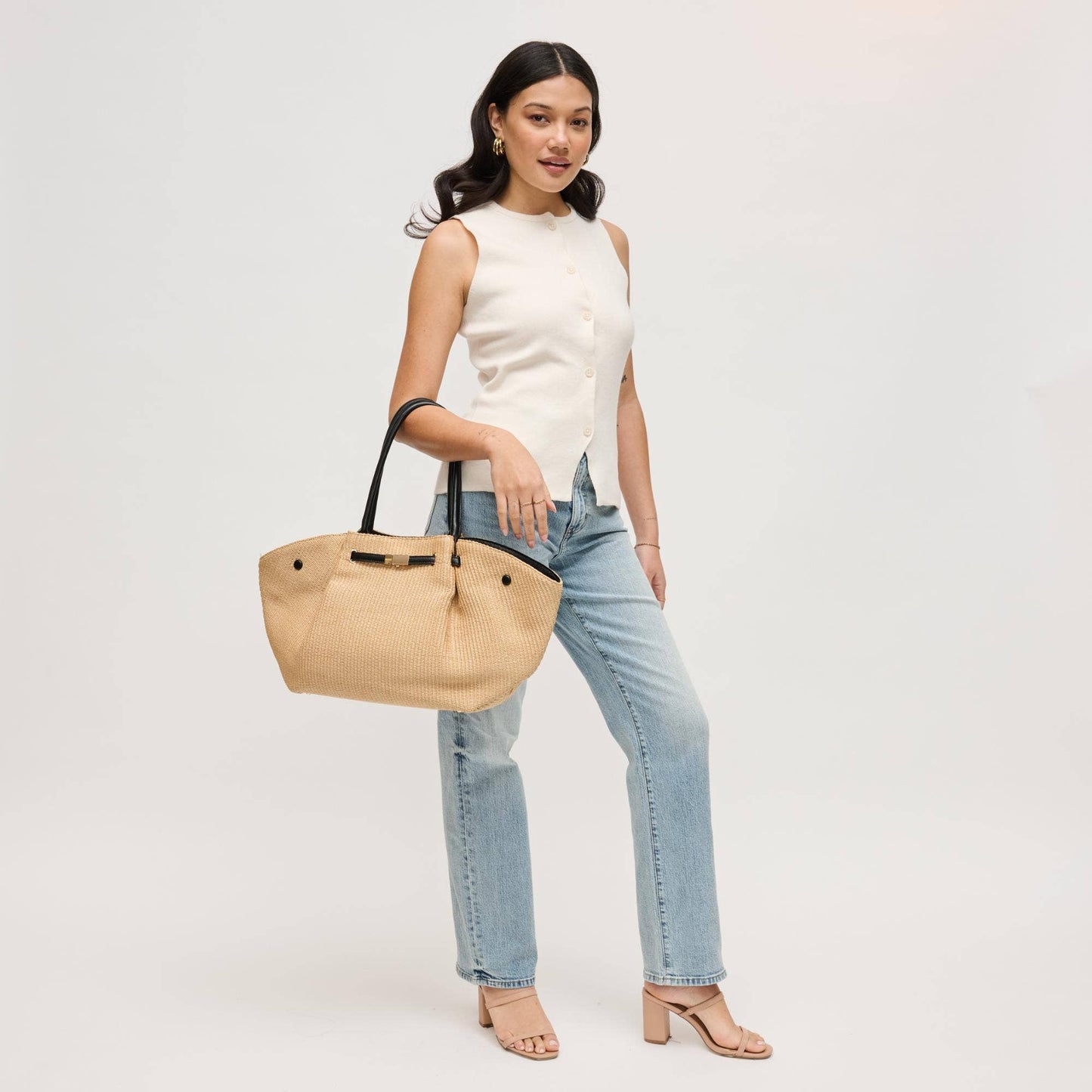 Kaia - Straw Tote: Natural Black