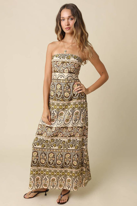 Anna Print Strapless Maxi Dress