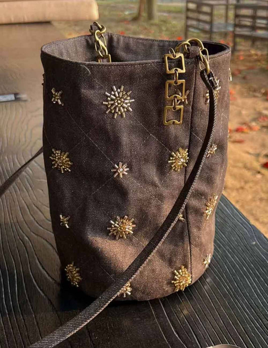 Vintage Studded Denim Bucket Bag