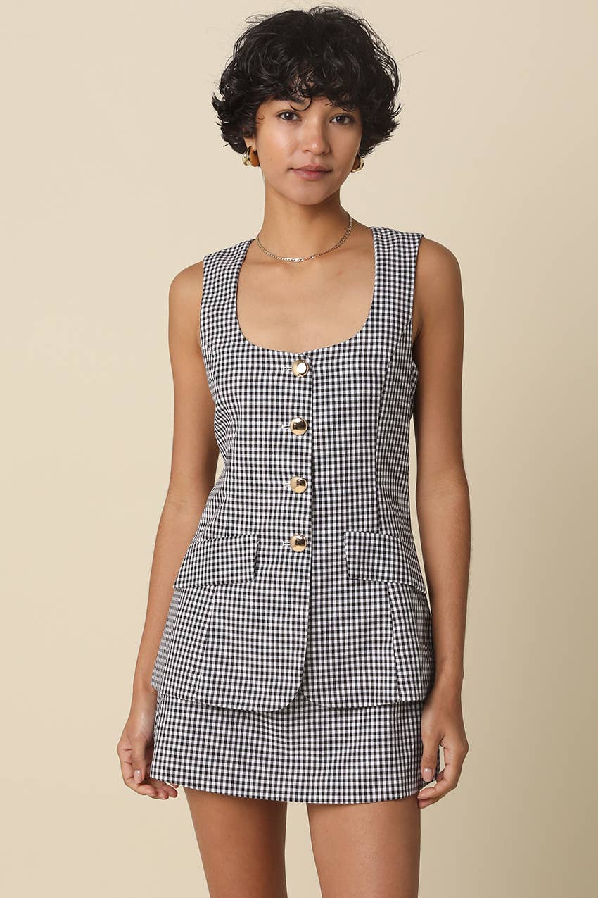 Sonia Gingham Button-Front Romper