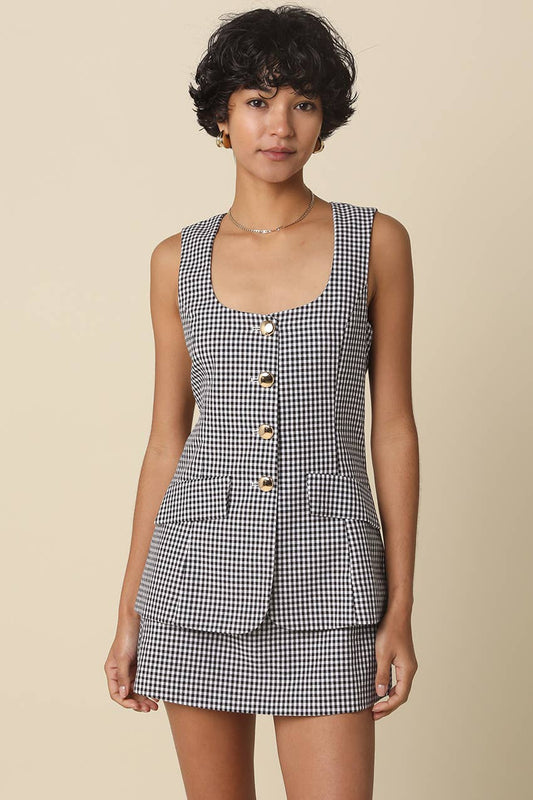 Sonia Gingham Button-Front Romper