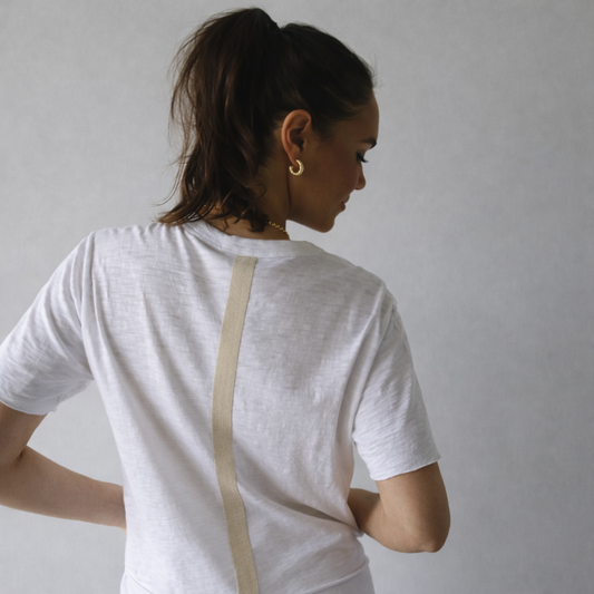 Relaxed Crew in White with Oyster Stripe