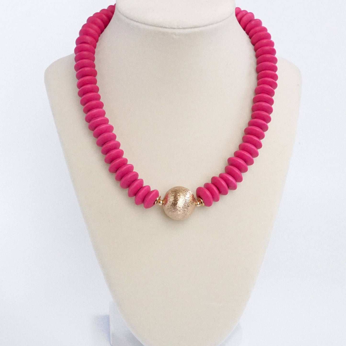 Wood Saucer Beads Short Statement Necklace- Multiple Colors