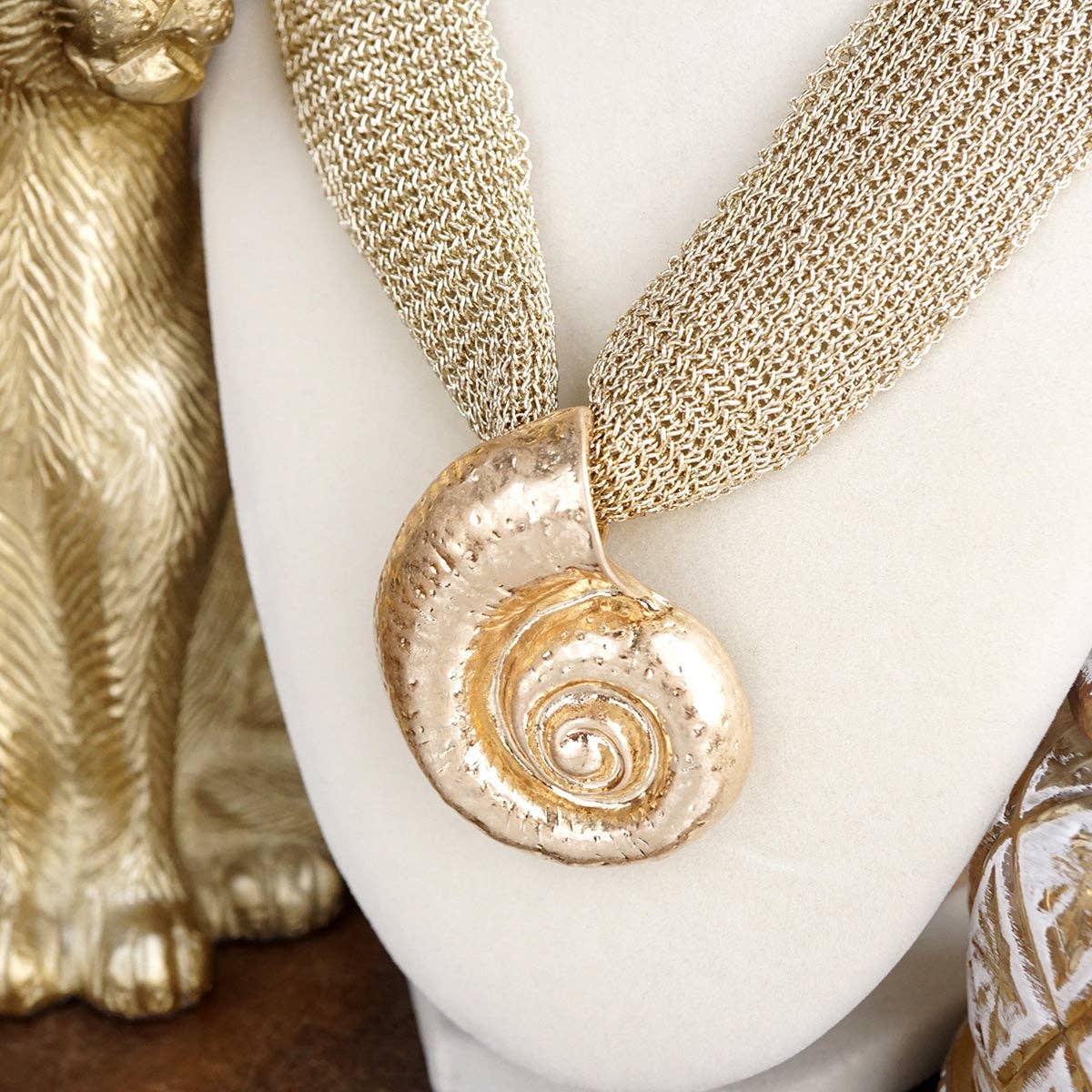 Knitted Thread Spiral Shell Necklace