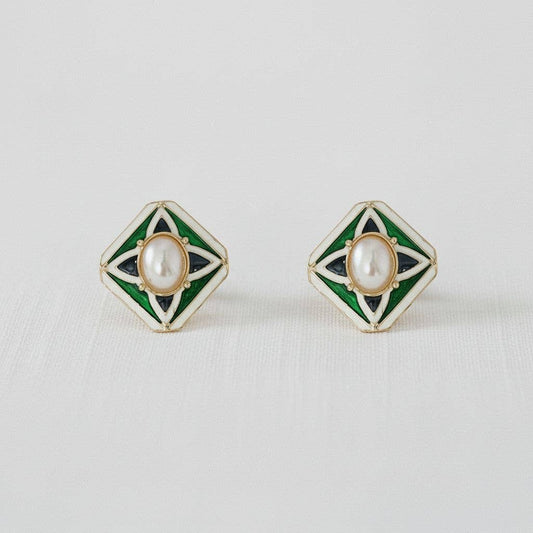 Geometric Pearl Stud Earrings