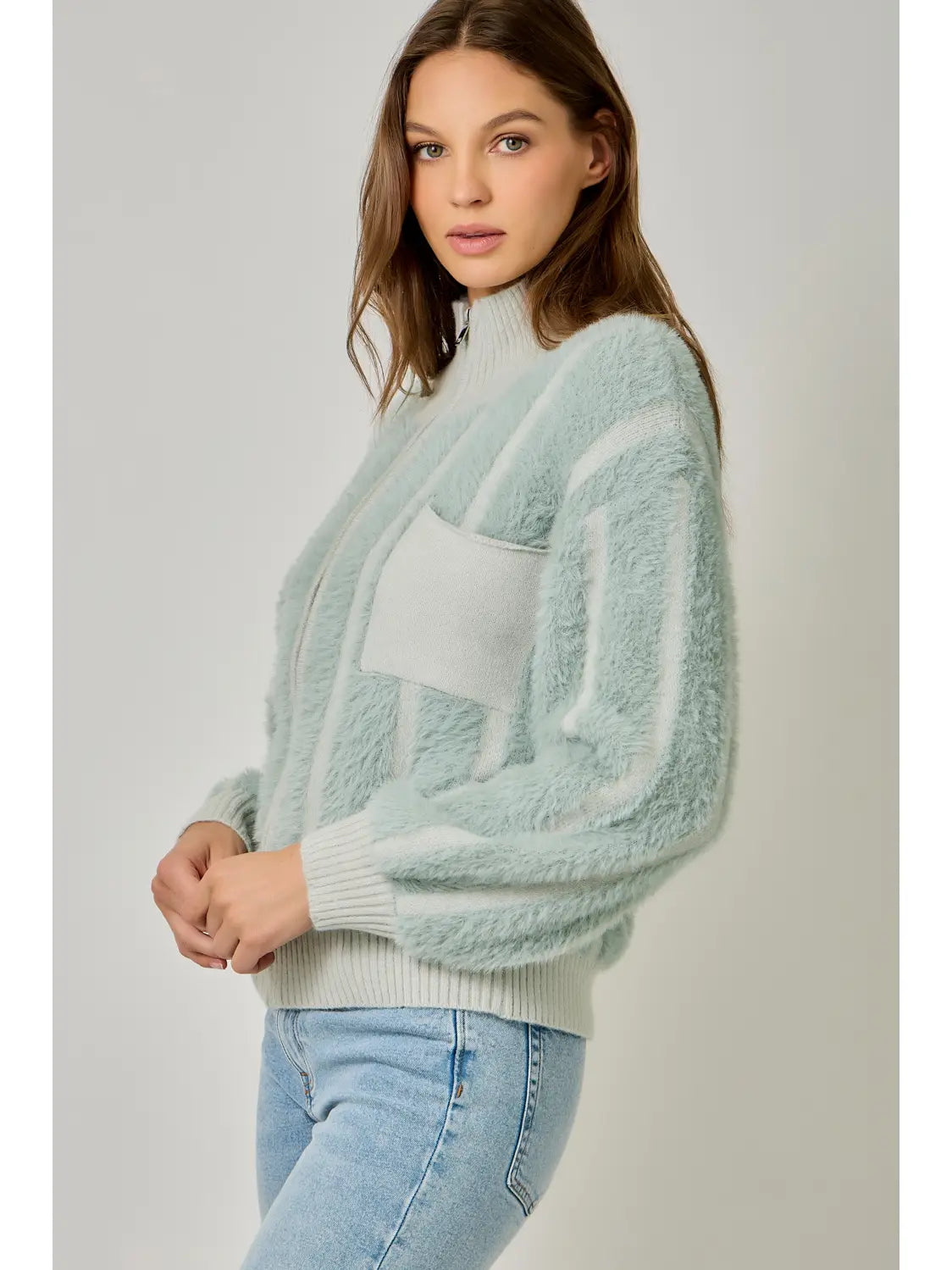 Seafoam Fuzzy Zip Up