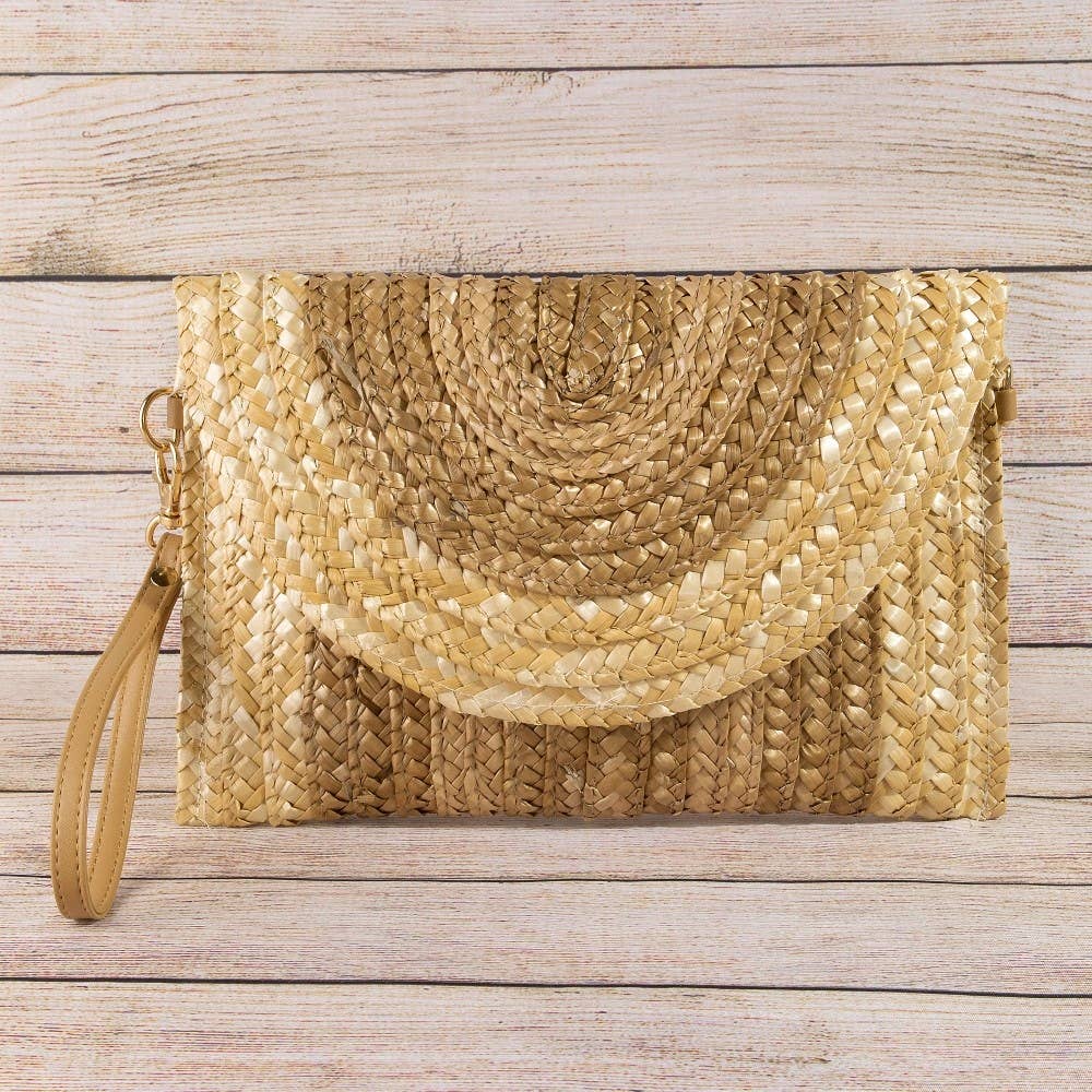 Three Tone Straw Clutch Bag - 4 Colors