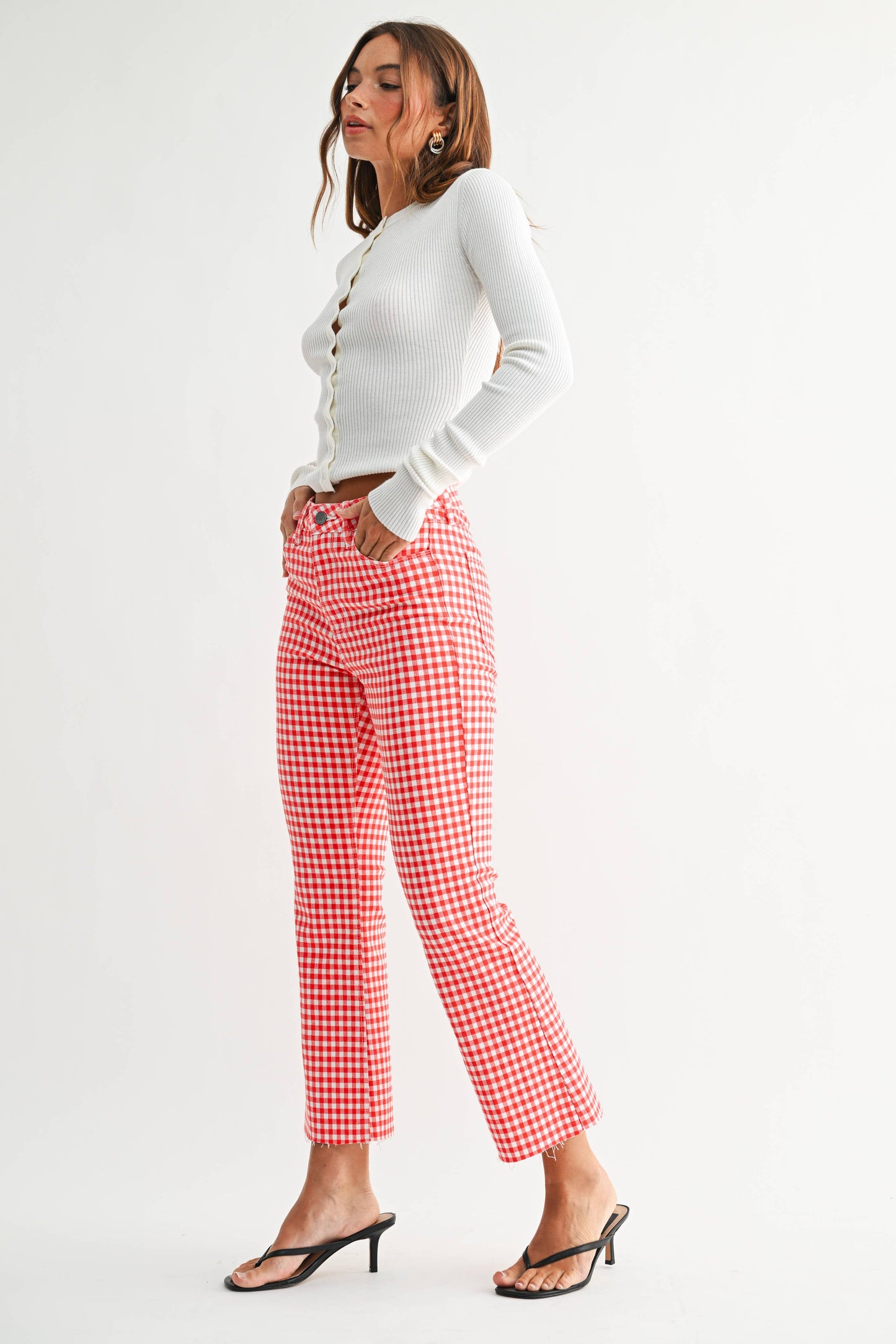 Red Gingam Crop Flare