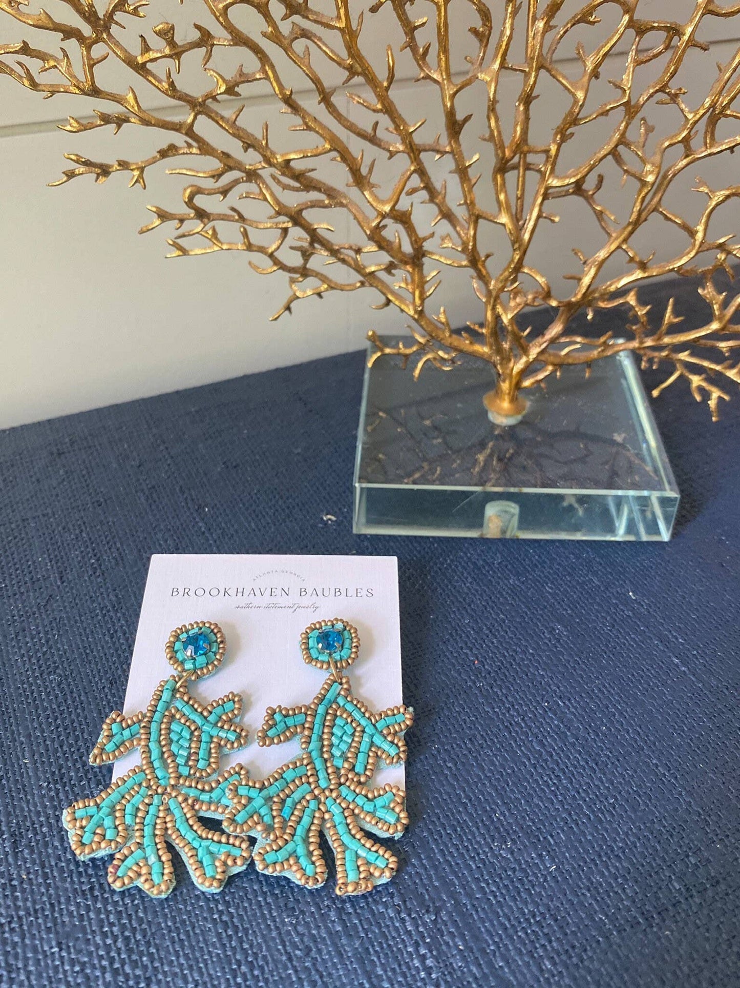 Turquoise Coral Beaded Statement Earrings
