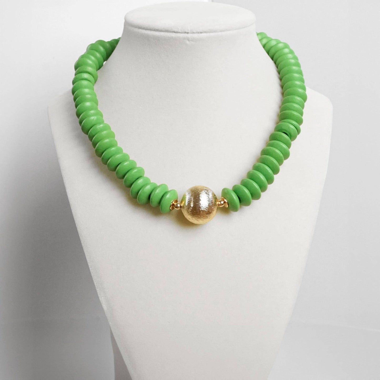 Wood Saucer Beads Short Statement Necklace- Multiple Colors