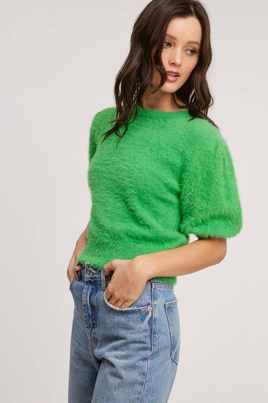Fuzzy Knit Top - Green