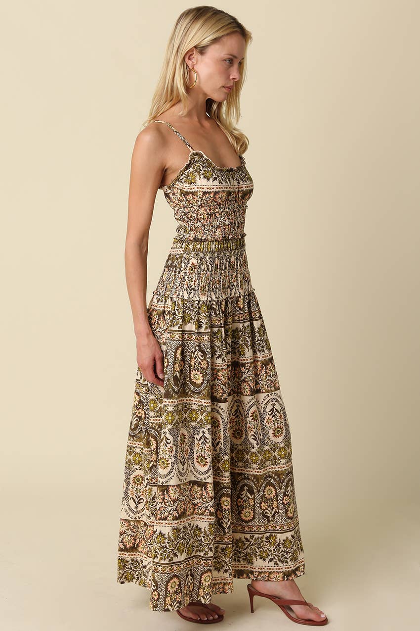 Lorna Smocked Print Maxi Dress