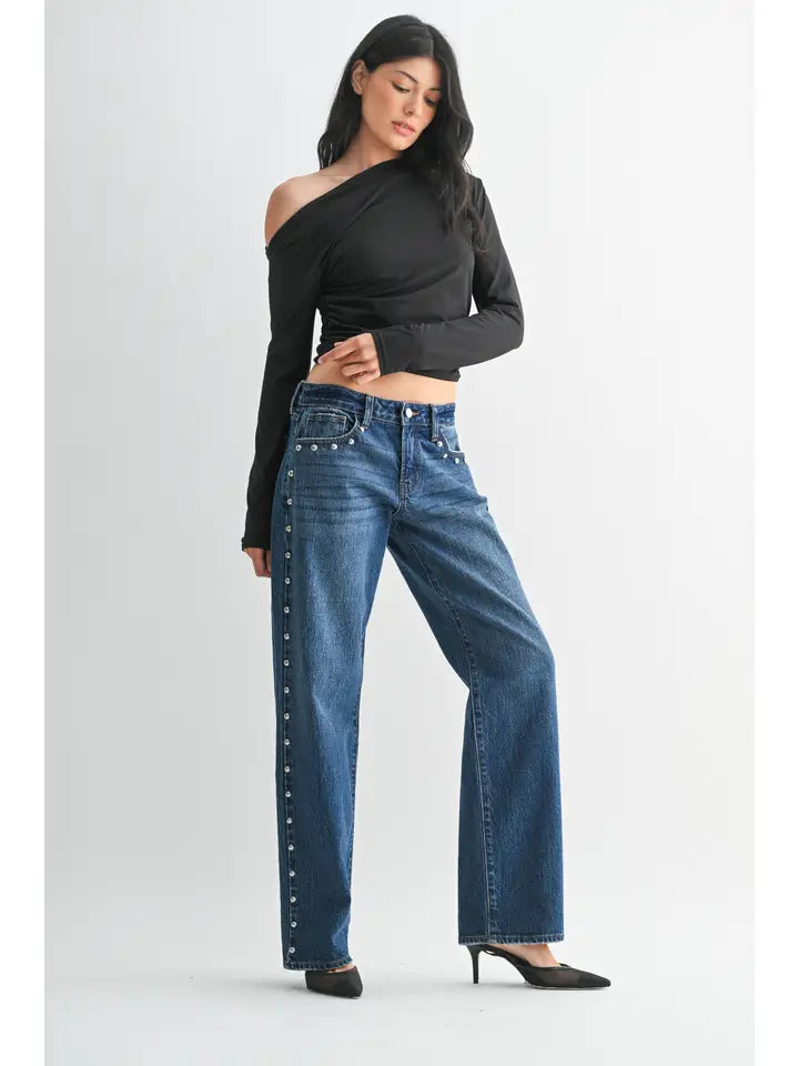 Studded Low Rise Baggy Jean