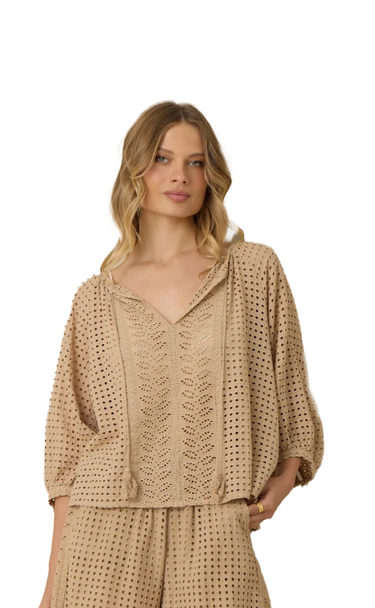 Camel Eyelet Blouse