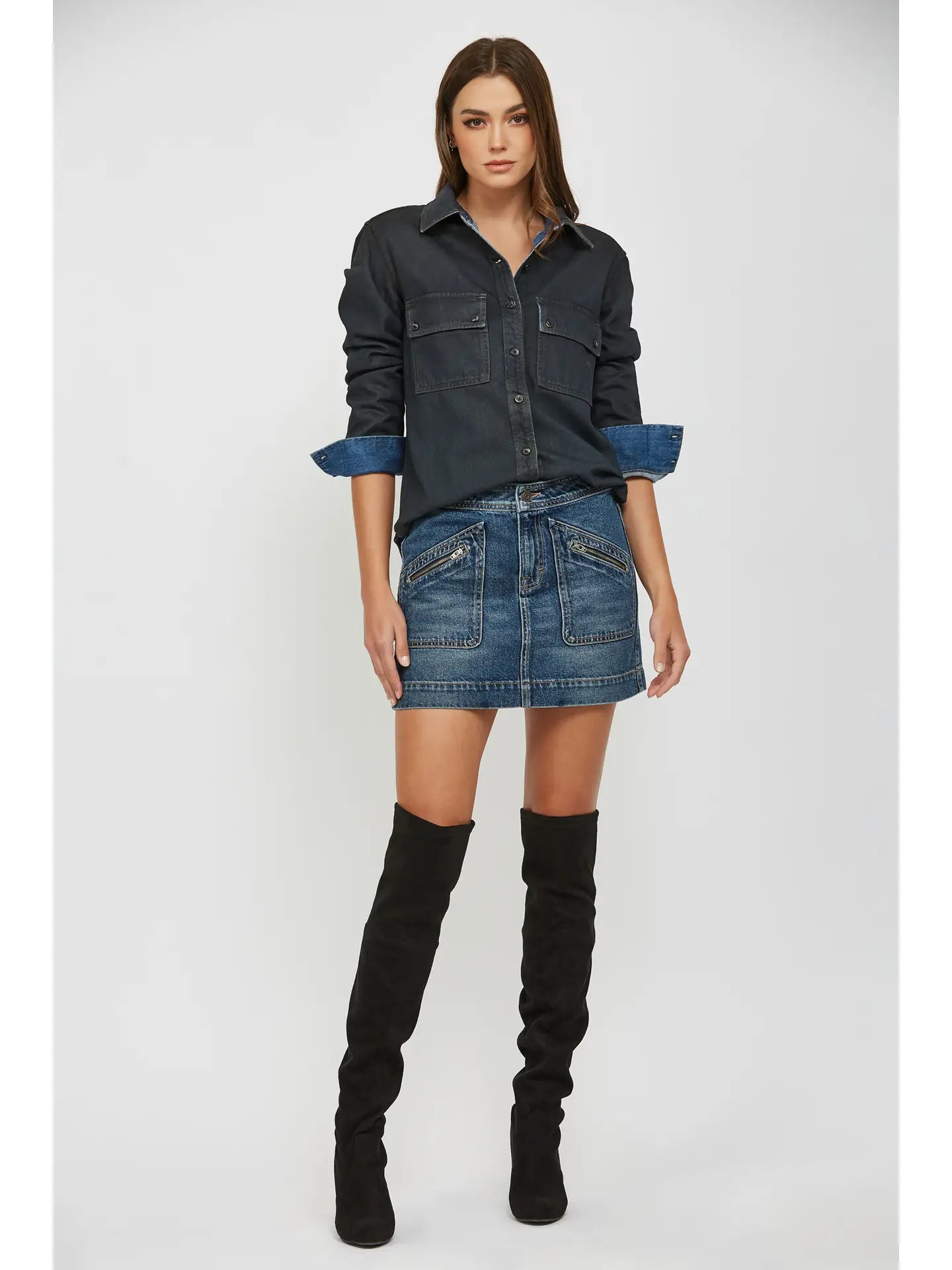 Zipped Denim Skirt