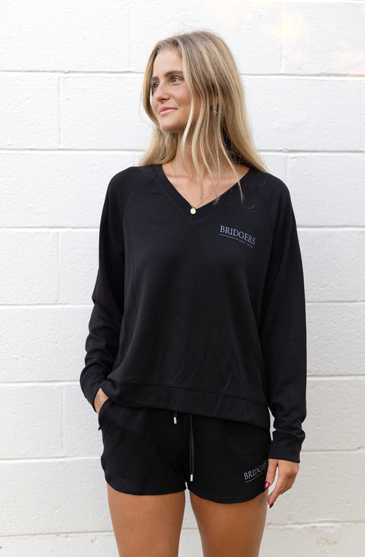 Bridgers Scuba V Neck Top- Black