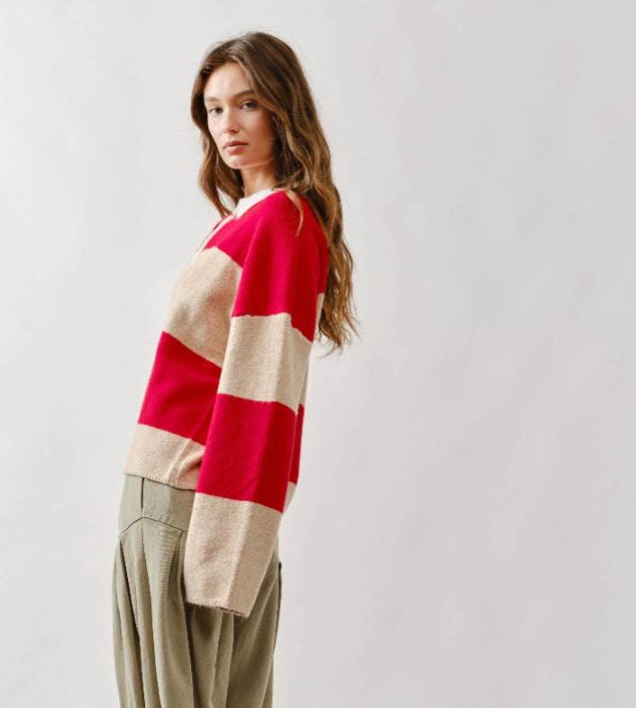 Stripe Polo Sweater - Red