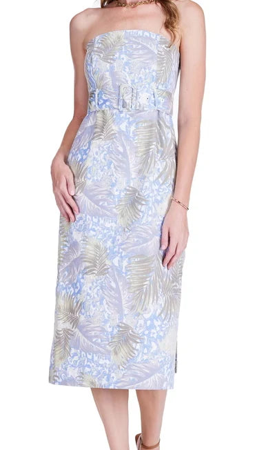 Belted Palm Strapless Dress