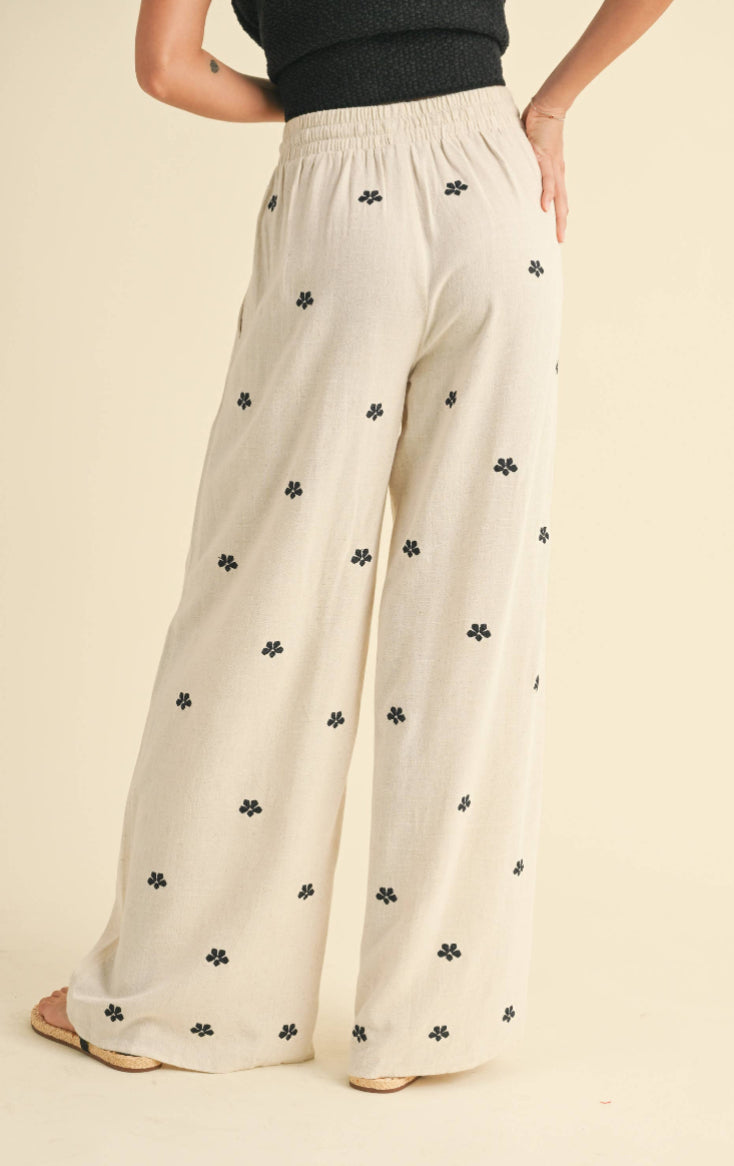 Lucky Embroidery Linen Pant