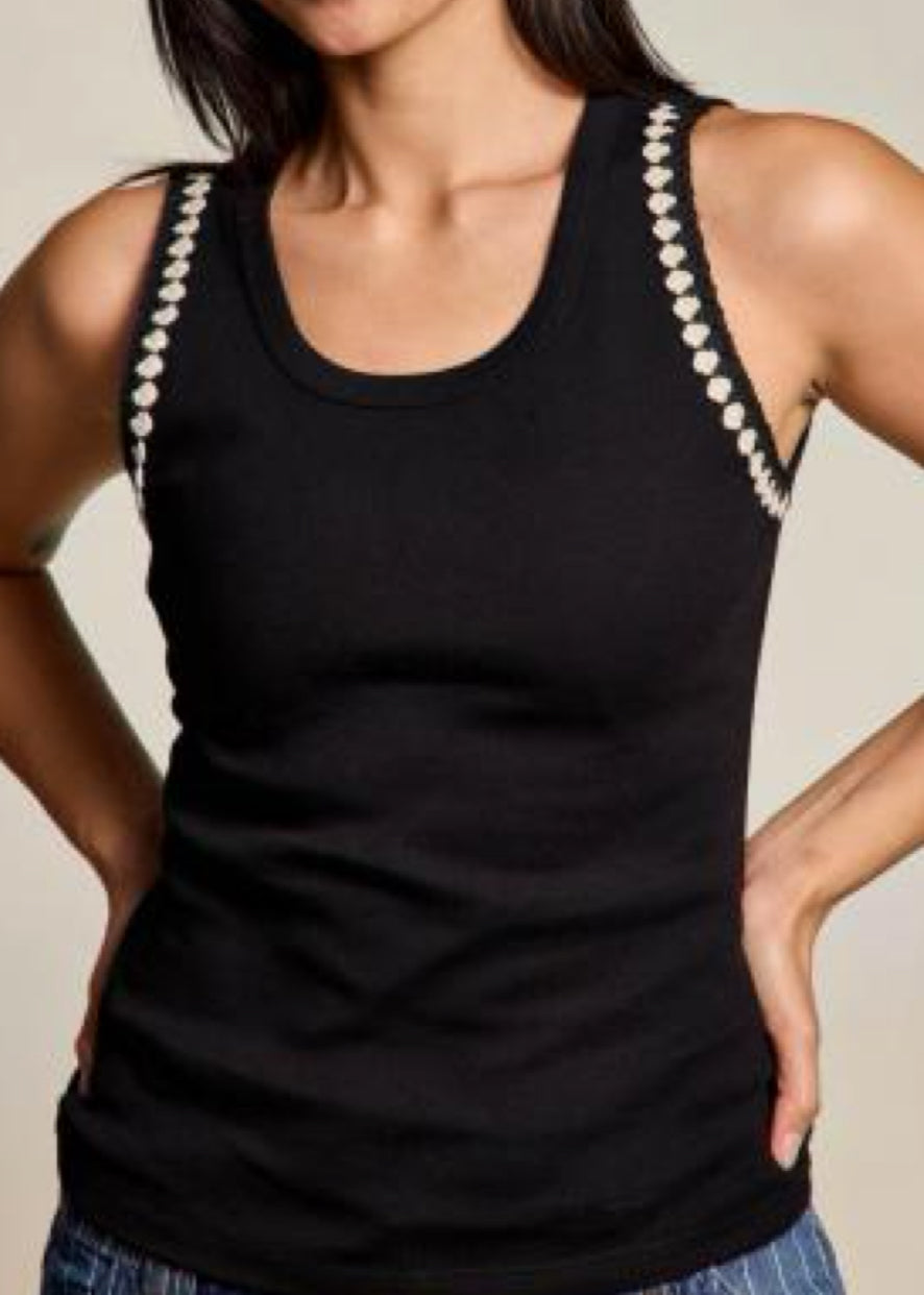 Crochet Trim Tank - 2 Colors