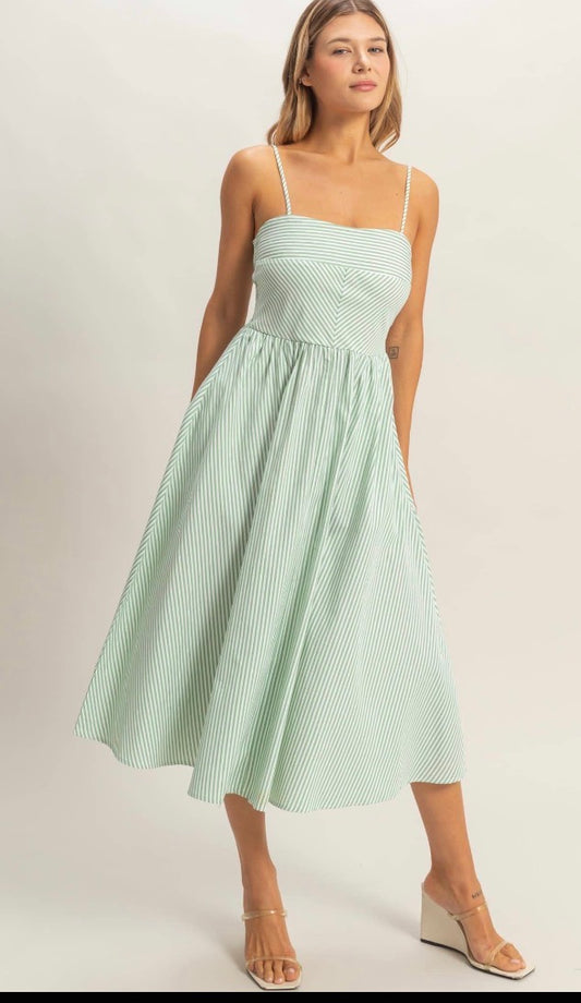 Striped Sage Midi Dress