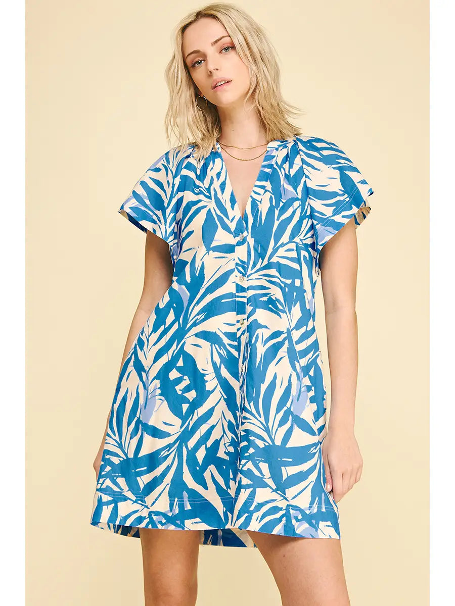 Blue Botanical Mini Dress