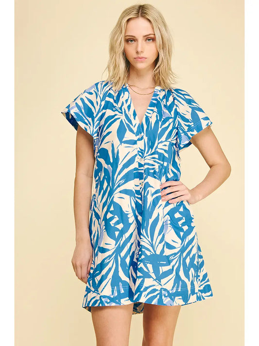 Blue Botanical Mini Dress
