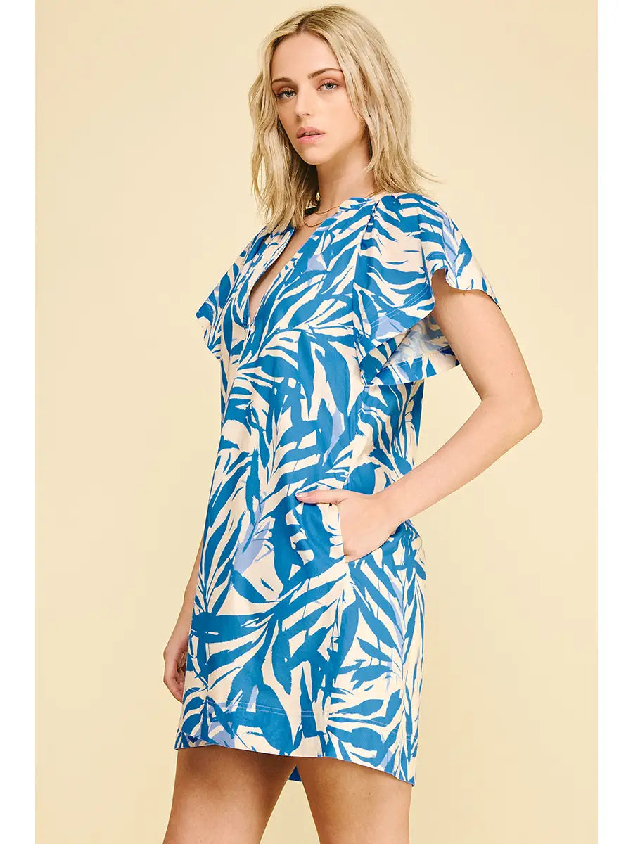 Blue Botanical Mini Dress