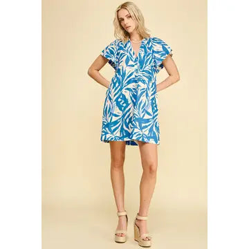 Blue Botanical Mini Dress