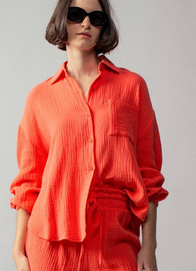 Coral Gauze Top