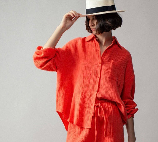 Coral Gauze Top