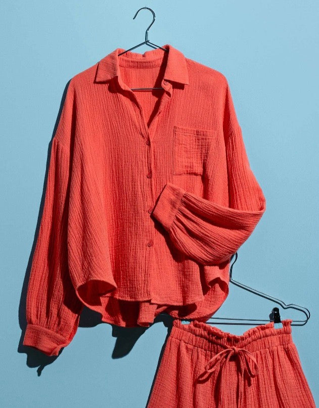 Coral Gauze Top