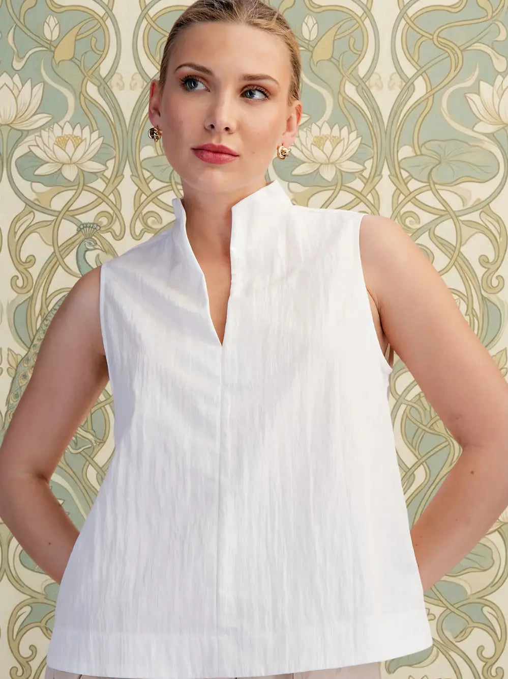 Stand Collar White Top