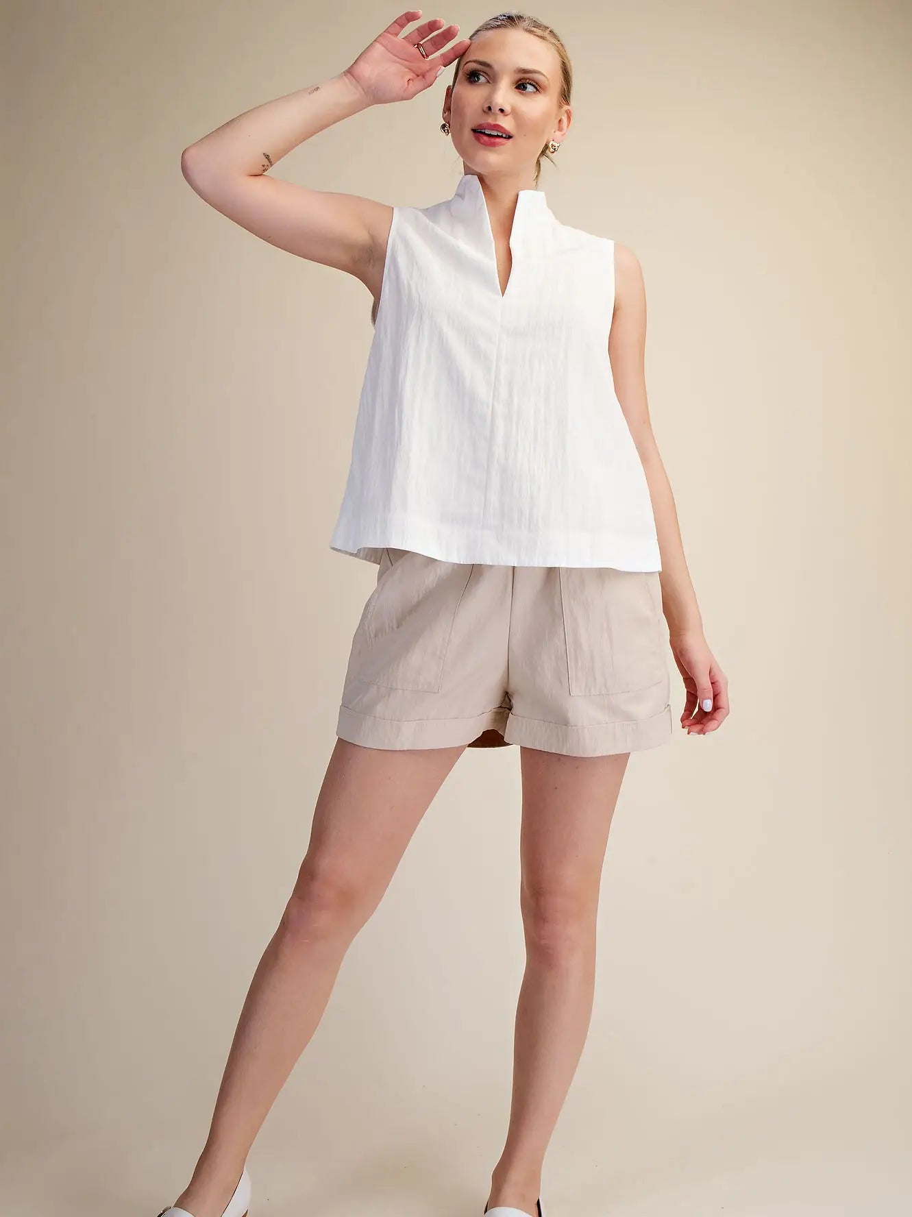 Stand Collar White Top
