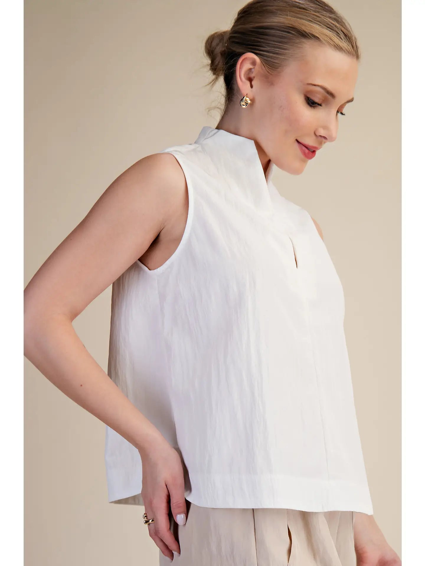 Stand Collar White Top