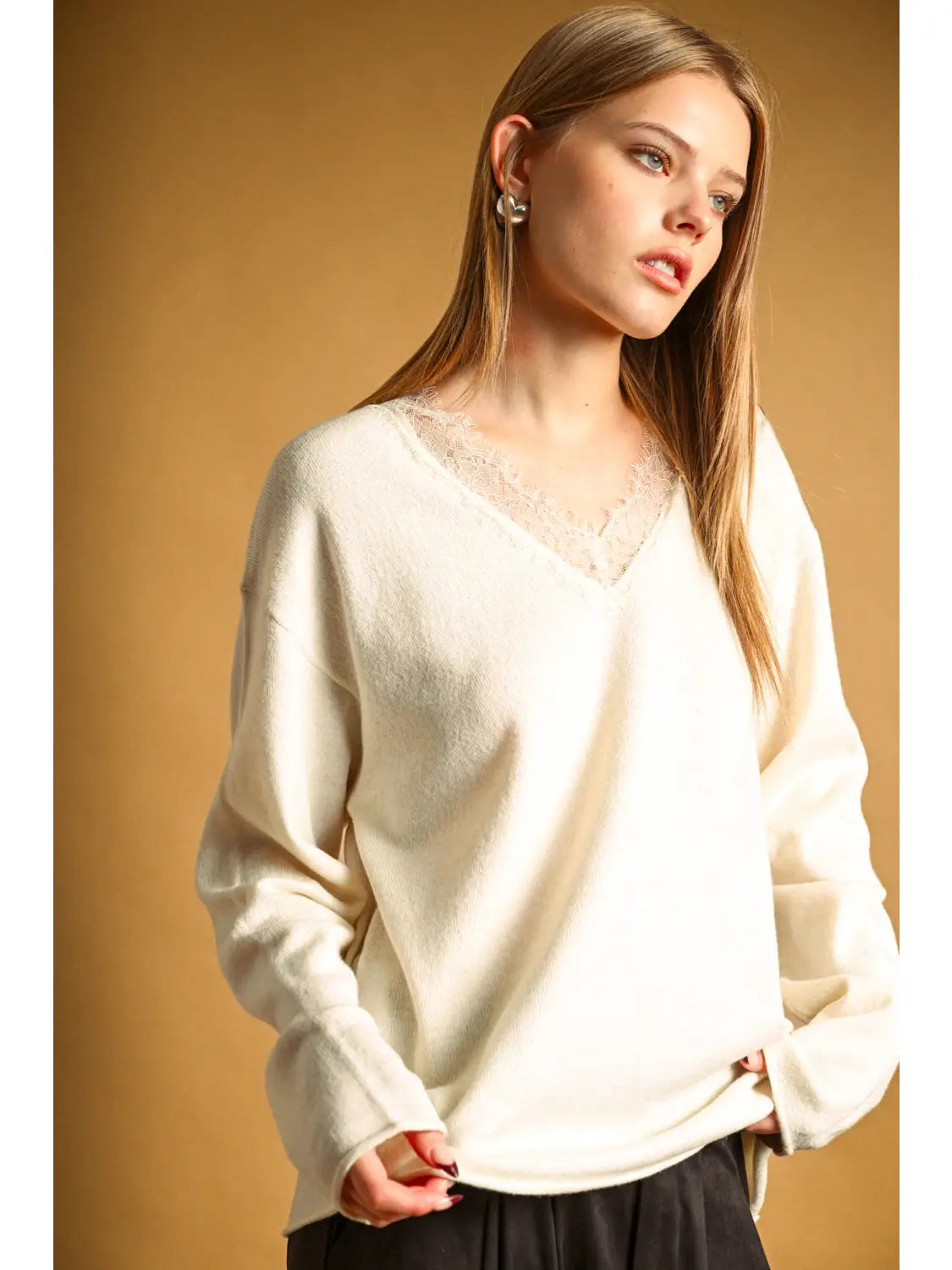 Laced Neckline Sweater - 2 Colors