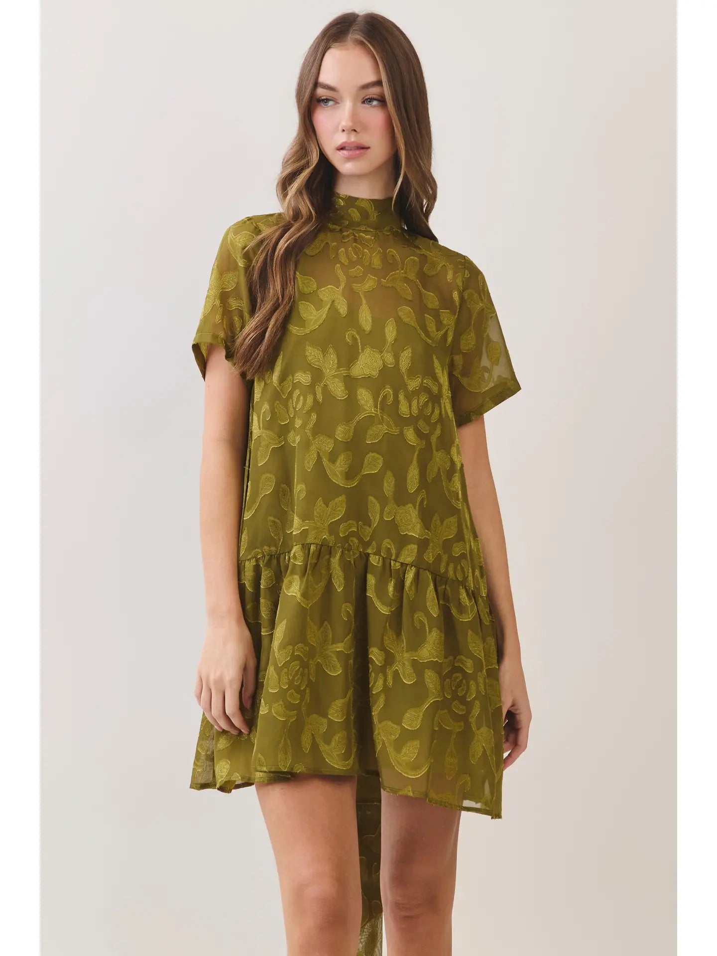 Jacquard Tie Neck Mini Dress